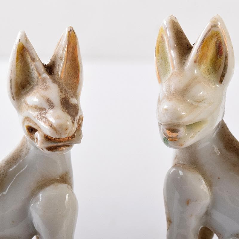 陶器製　色絵金彩　お稲荷さん　狐　3点まとめて　M　R8078