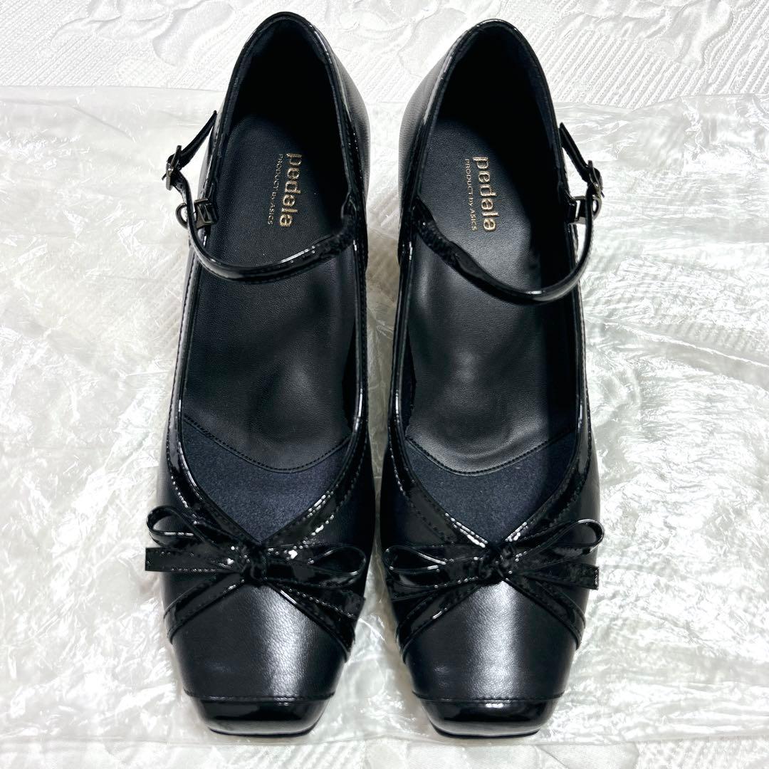 極美品❤︎アシックス ペダラ パンプス リボン ストラップ レザー 23.5 2E