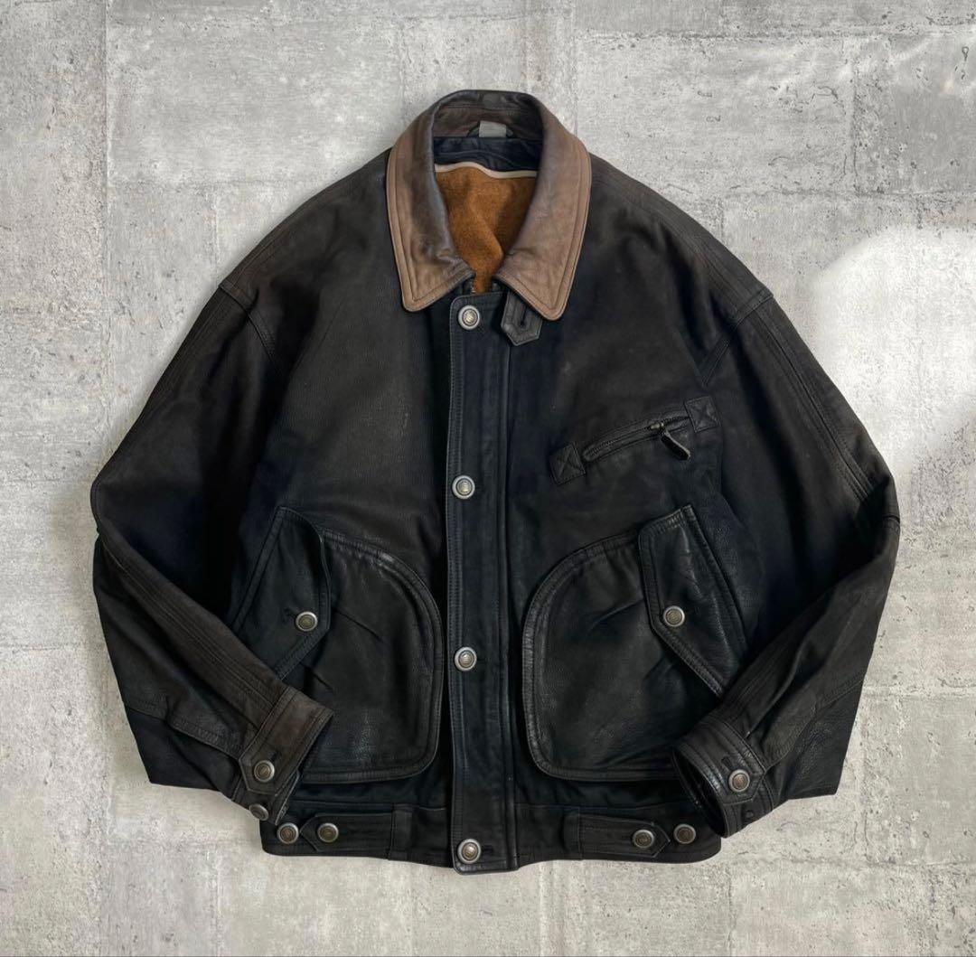 K*o様 90's 古着 vintage 羊革 レザーフライトジャケット ブラッ