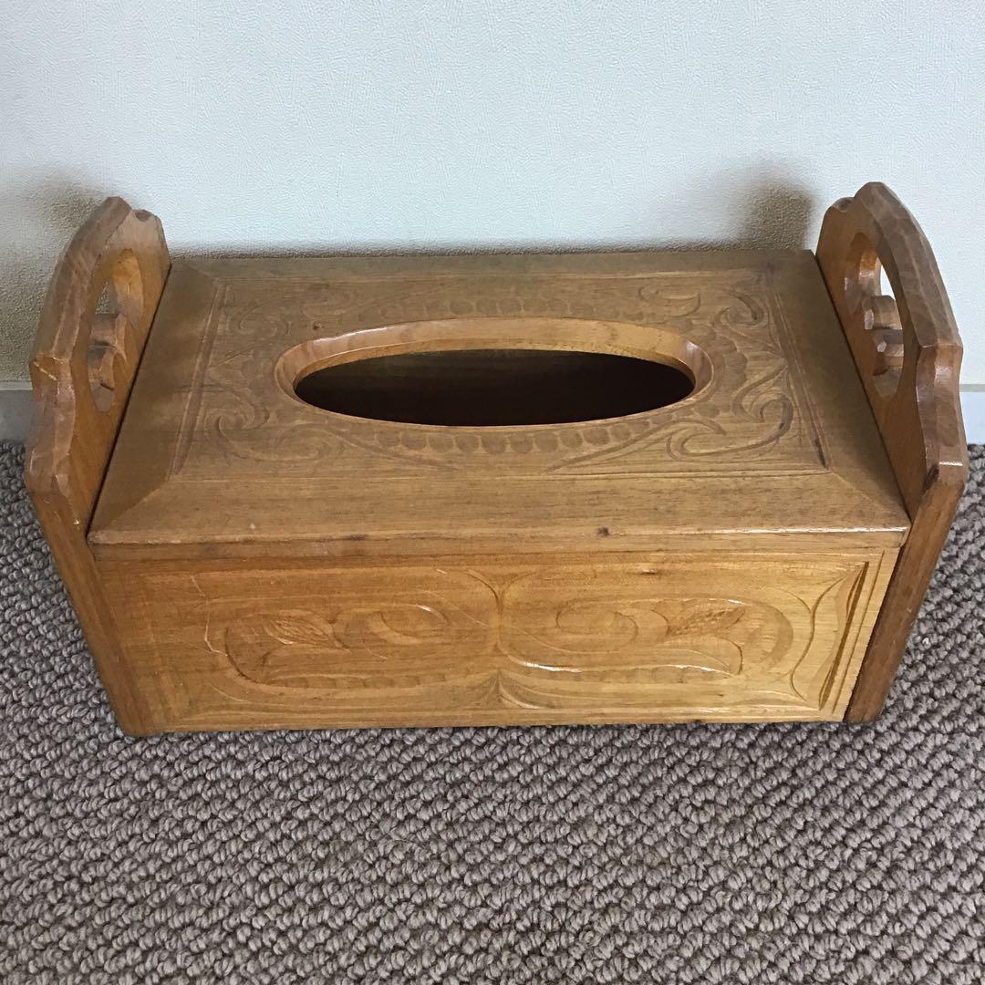 美品☆アイヌ工芸　木彫　アンティーク　アイヌ紋様 ティッシュボックス