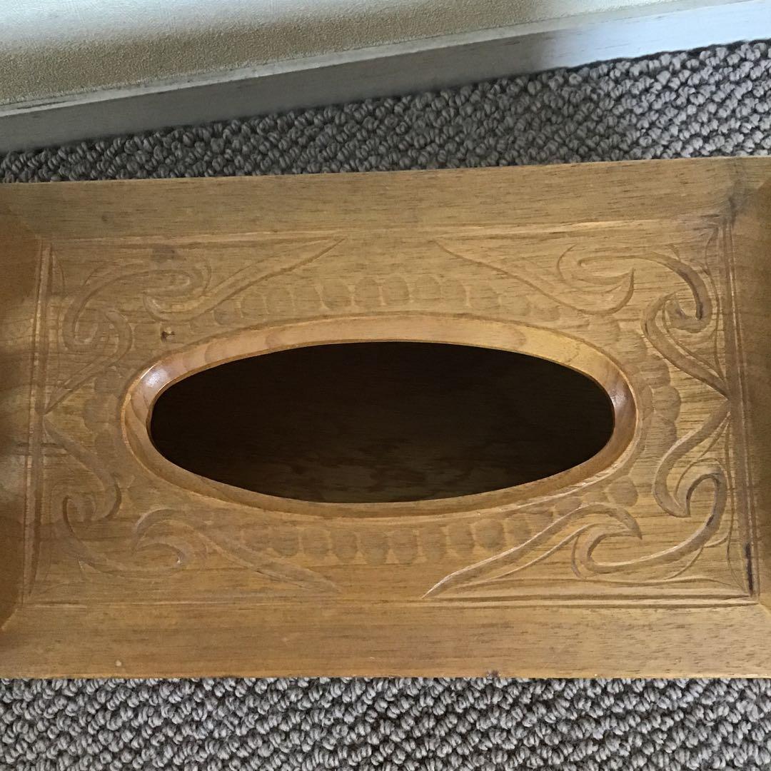 美品☆アイヌ工芸　木彫　アンティーク　アイヌ紋様 ティッシュボックス