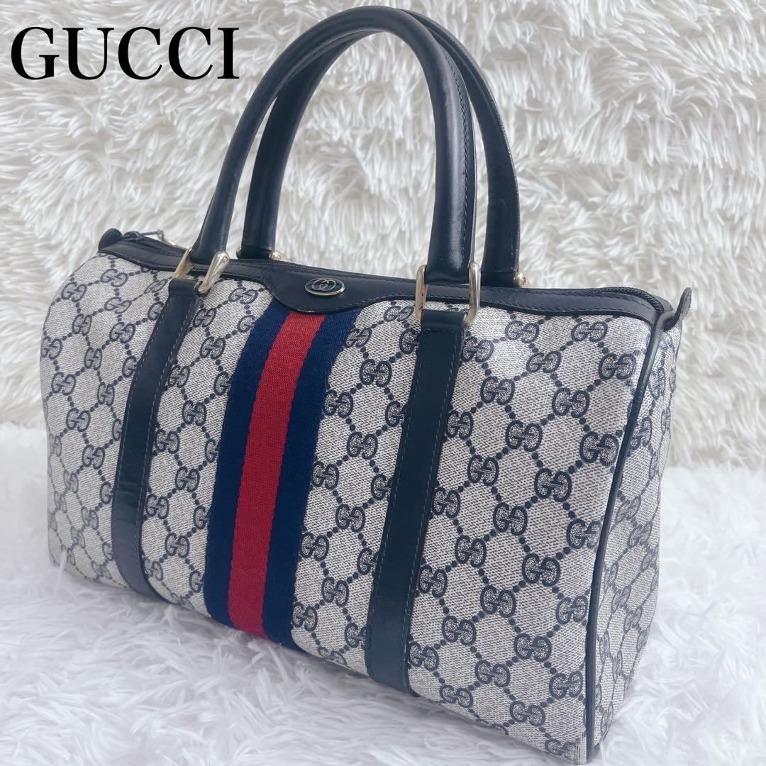 GUCCI グッチ ミニボストンバッグ シェリーライン GGスプリーム ネイビー