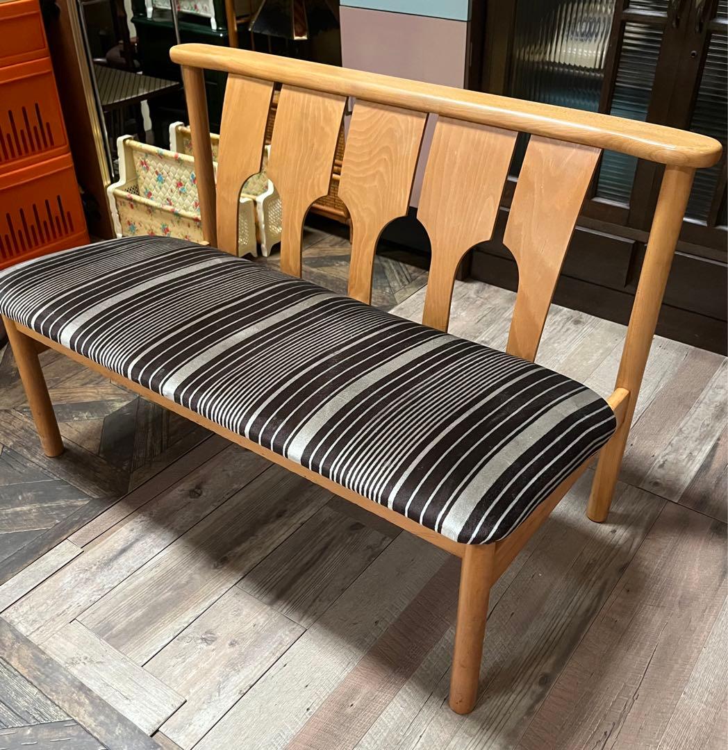 長椅子 ベンチ ソファ 昭和レトロ 当時物 インテリア アンティーク ストライプ