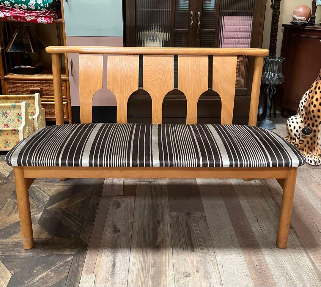 長椅子 ベンチ ソファ 昭和レトロ 当時物 インテリア アンティーク ストライプ