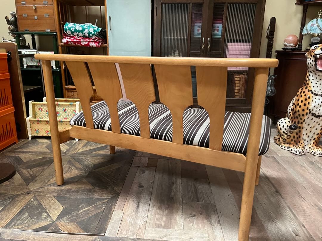 長椅子 ベンチ ソファ 昭和レトロ 当時物 インテリア アンティーク ストライプ
