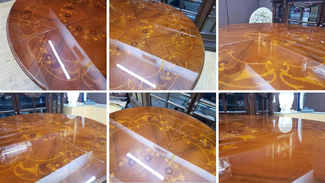 sh0꒰•ི̫͡ુ•ྀૂ꒱　イタリア製　猫脚　象嵌細工　ラウンドテーブル