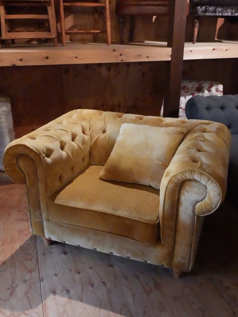 ベルベット イエロー 1人掛けソファ ※送料別