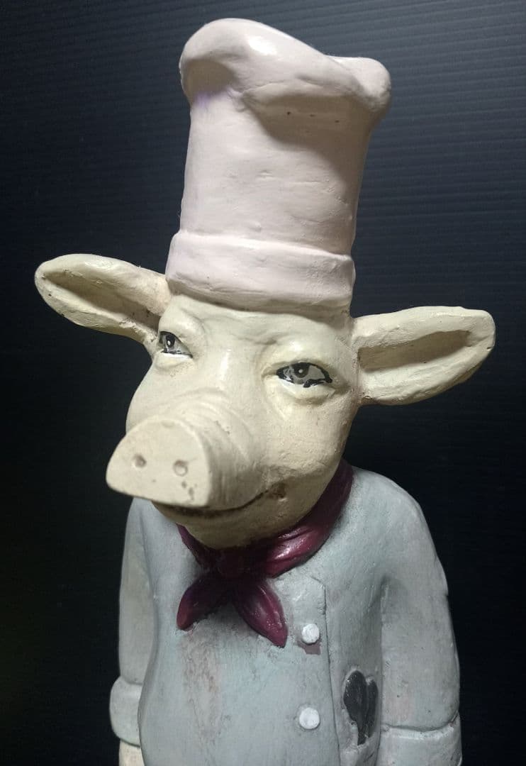 レア 30cm 大きなフレンチシェフピッグ アンティーク雑貨ヴィンテージオブジェ