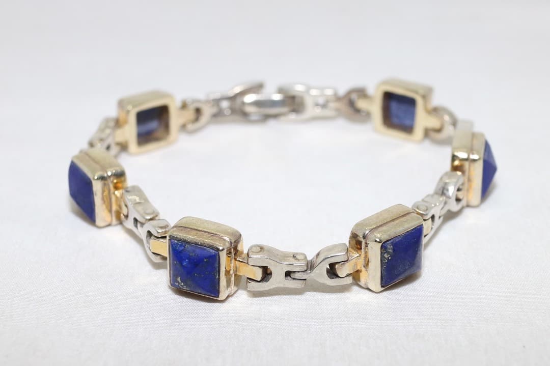 シルバー 925 ブレスレット 青石付き 18cm