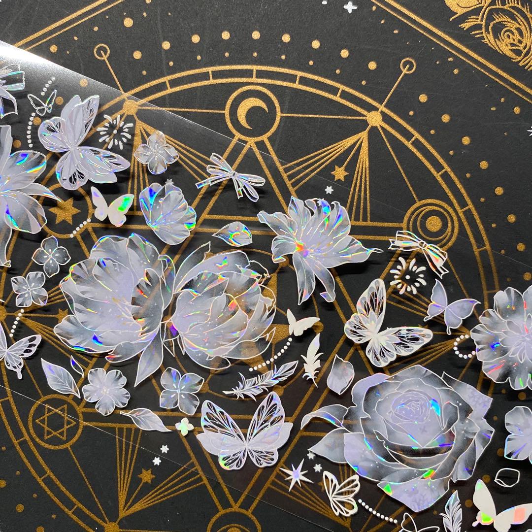 【9167】海外　マステ　中古巻　貝殻光マスキングテープ　お花系　半透明　紫