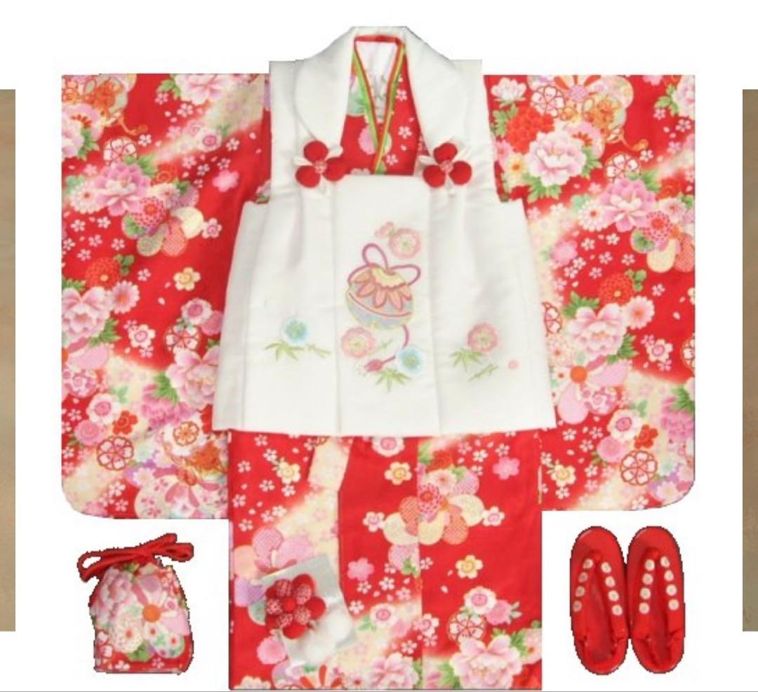 赤い花柄着物セット 子供用 七五三