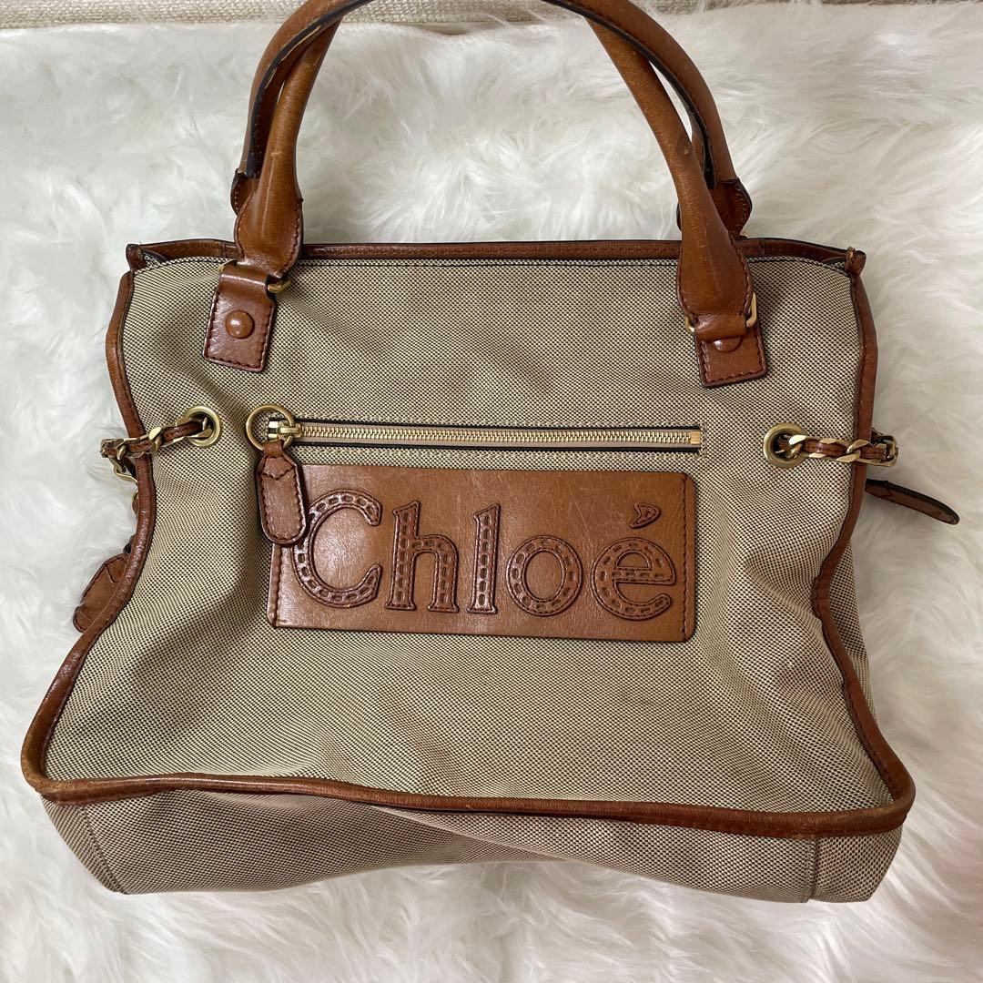 Chloé クロエ ボストンバッグ トート ロゴバッグ キャンバス Chole