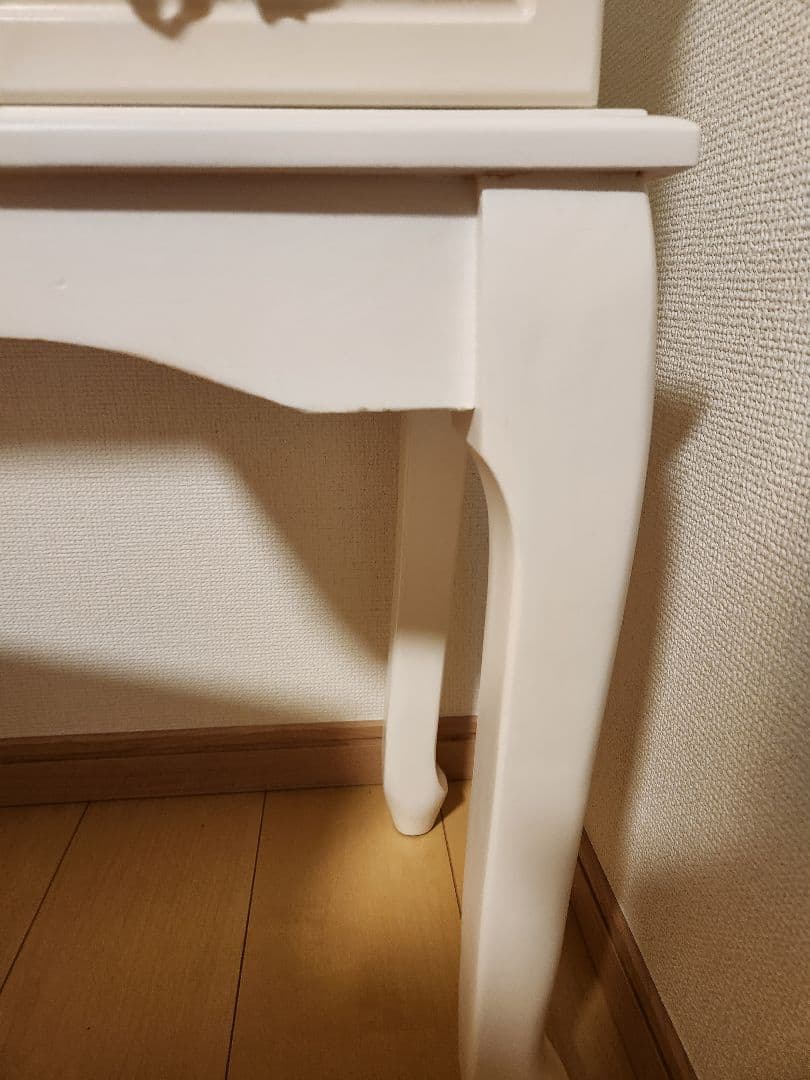 【美品】ネコ脚 ドレッサー 天然木セット 可愛い ホワイト家具 化粧台 スツール