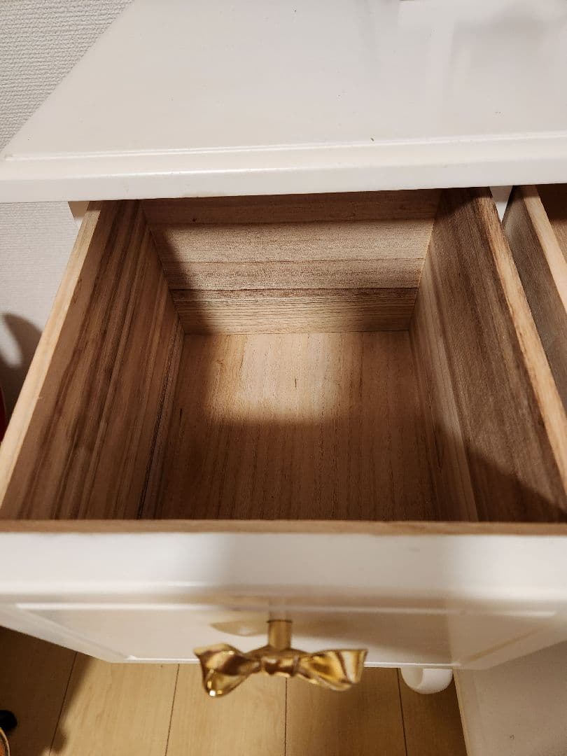 【美品】ネコ脚 ドレッサー 天然木セット 可愛い ホワイト家具 化粧台 スツール