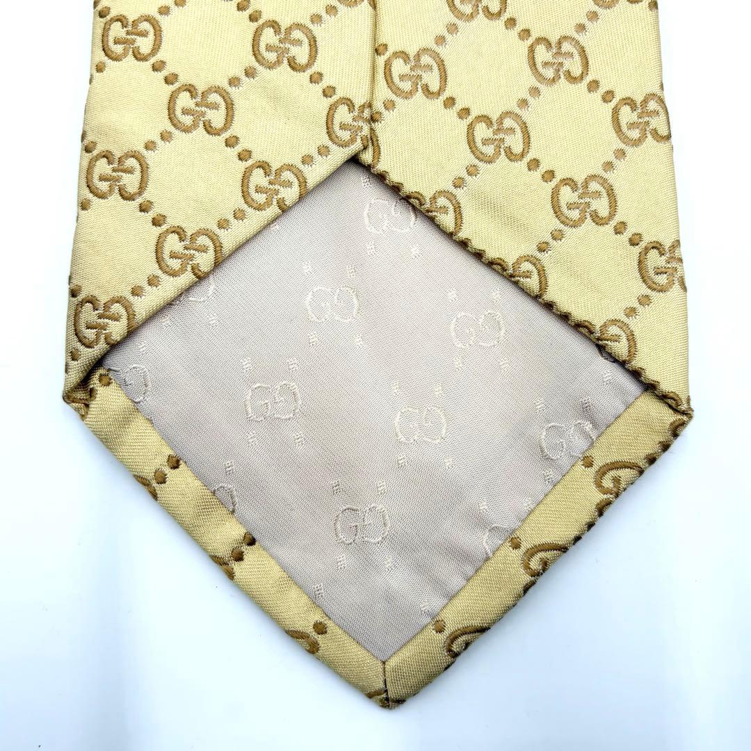 【美品】GUCCI グッチ ネクタイ GG柄 総柄 ゴールド イエロー シルク