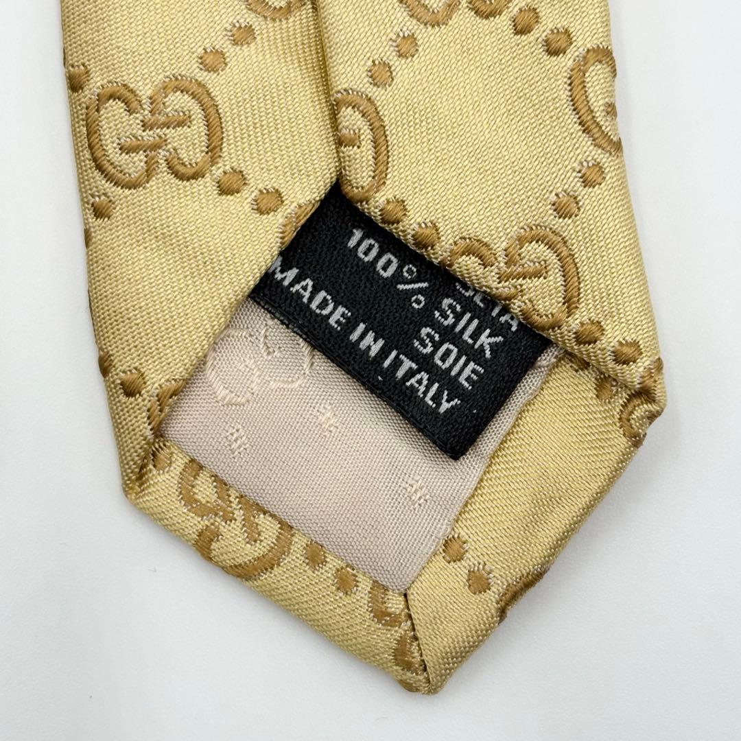 【美品】GUCCI グッチ ネクタイ GG柄 総柄 ゴールド イエロー シルク