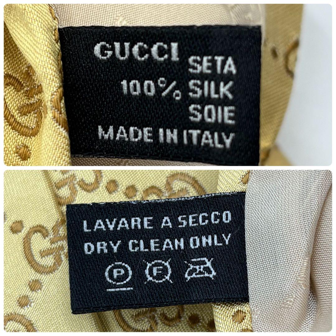【美品】GUCCI グッチ ネクタイ GG柄 総柄 ゴールド イエロー シルク