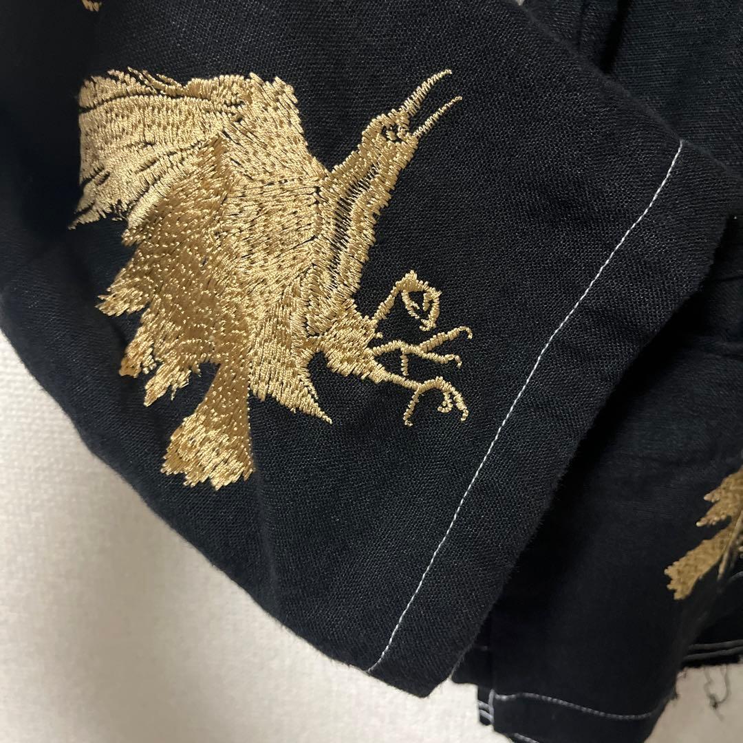 Leh レー 刺繍入り リネン ウエスタンジャケット 黒金 L