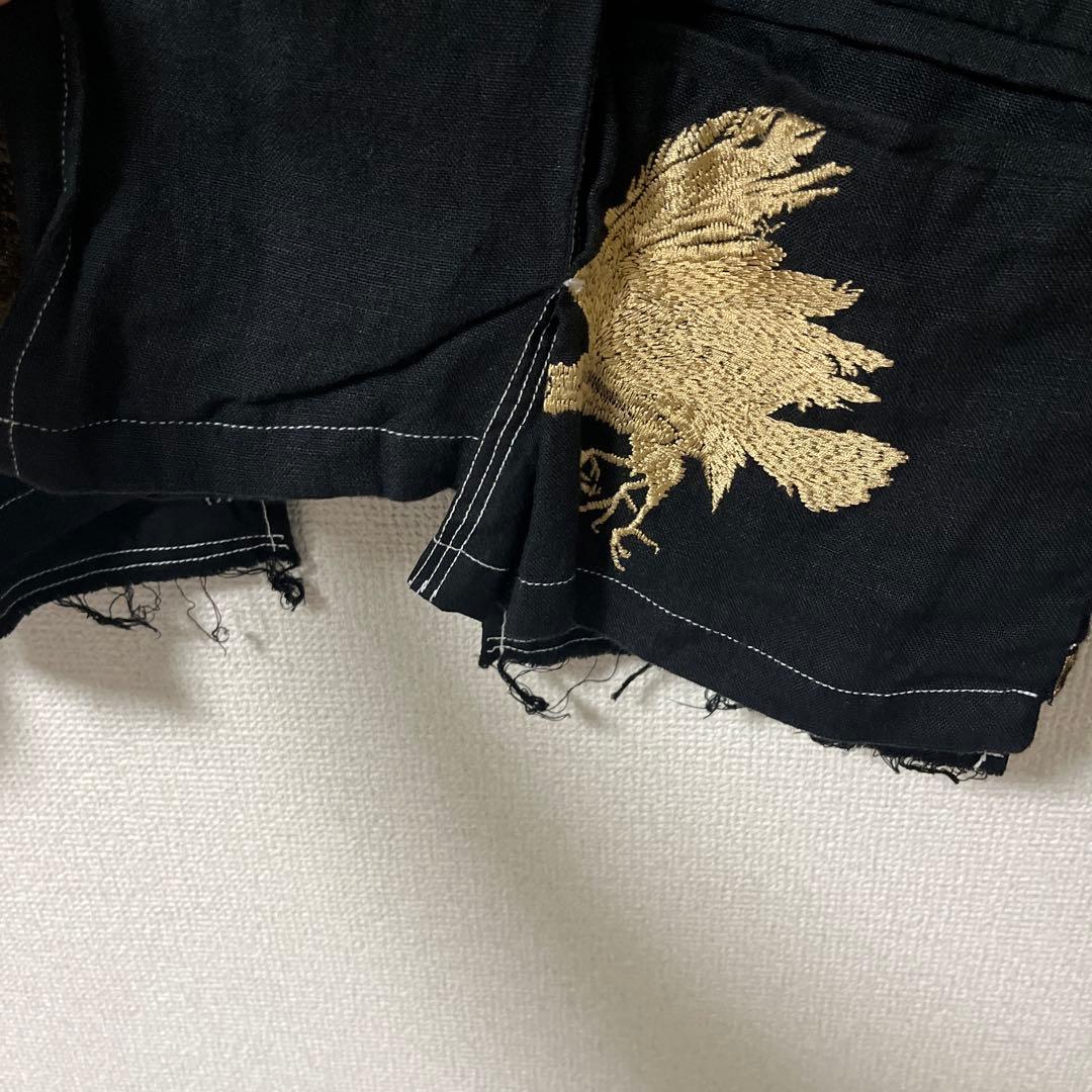 Leh レー 刺繍入り リネン ウエスタンジャケット 黒金 L