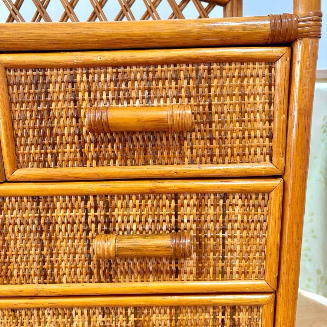 昭和レトロ ラタンチェスト 4段5杯 籐家具 アジアン家具