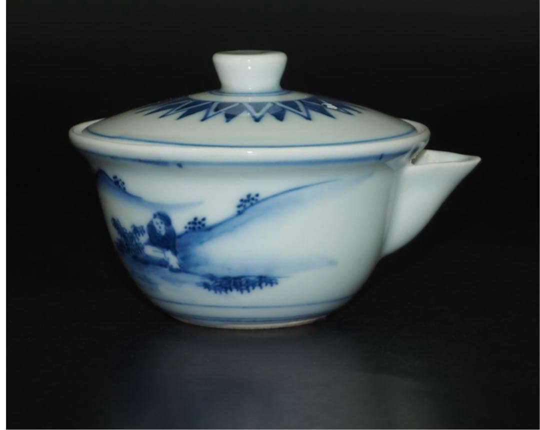 送料無料　二代 三浦 竹泉 造 青華山水漢詩図泡瓶/宝瓶　煎茶道具