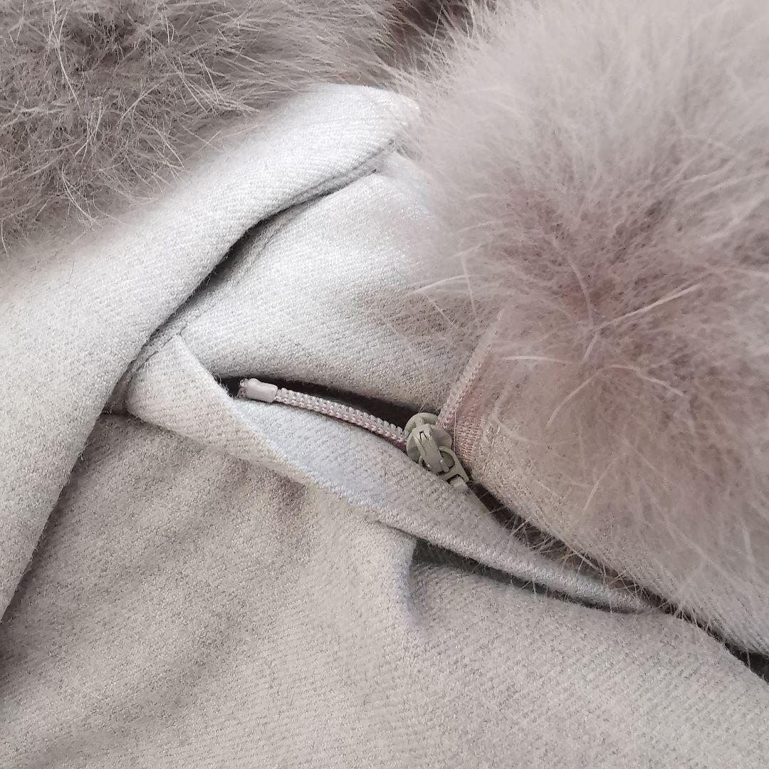 ANAYI フォックス ファー ロング ダウン コート アナイ ライトグレー M