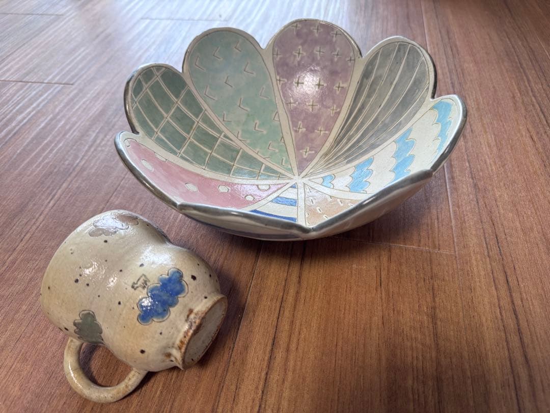 横山知加子さん 笠間焼 雲白 ABE FACTORY ボウル カラフル花びら型皿