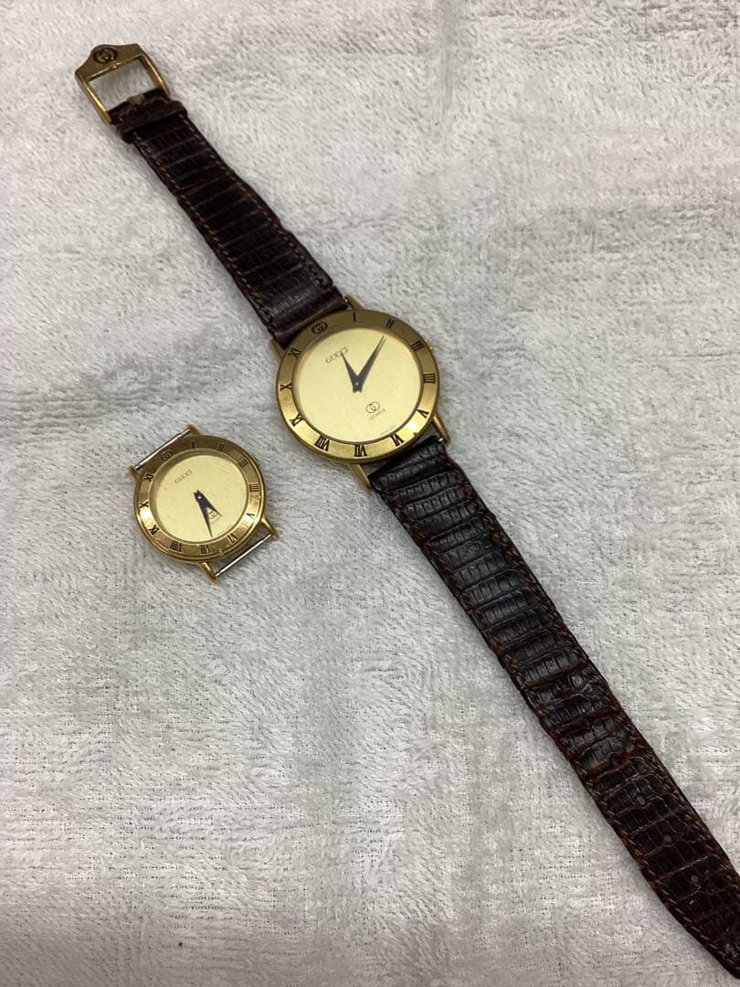 GUCCIゴールド アナログ腕時計 大小セット ジャンク品