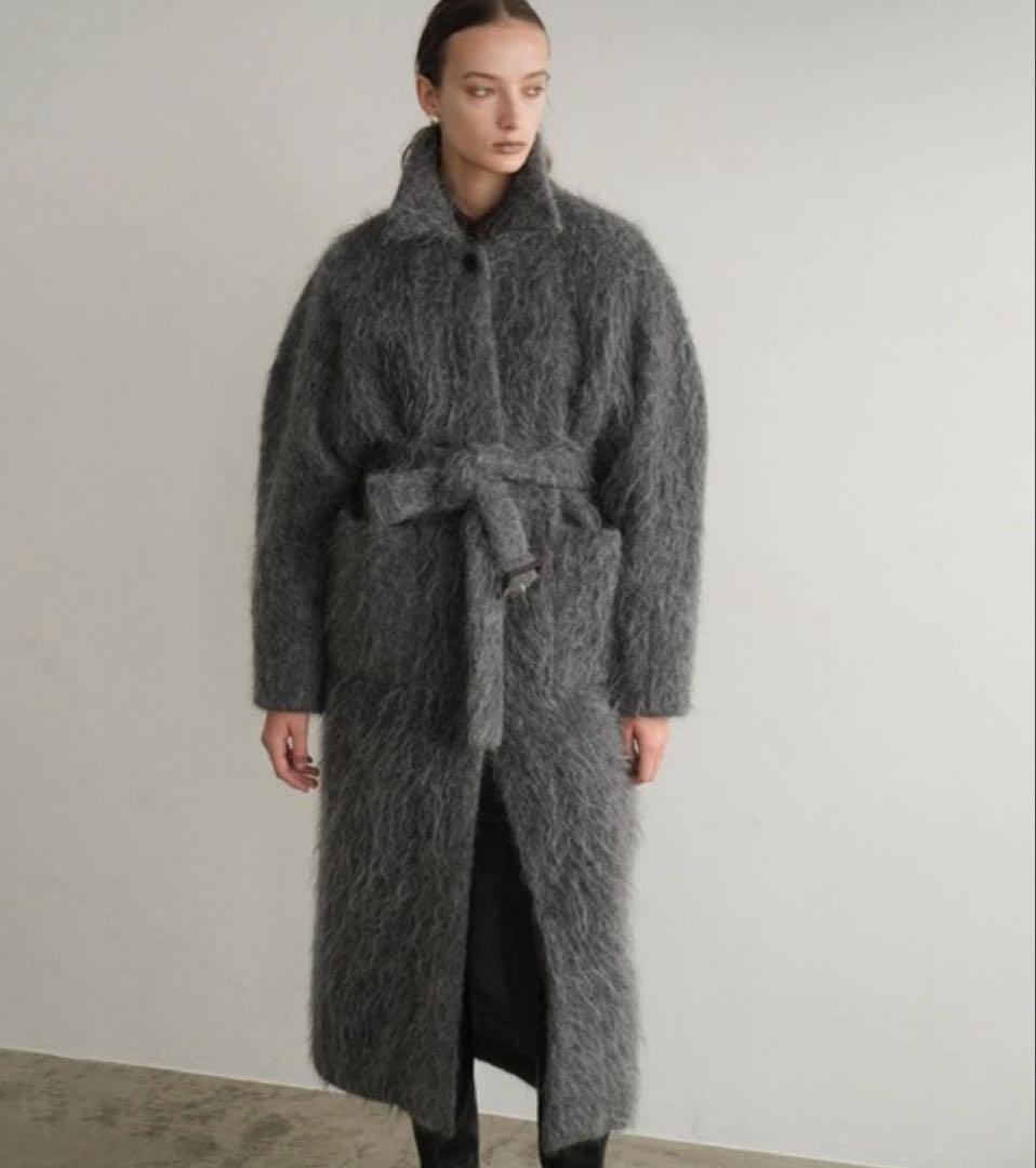 にしCLANE LONG SHAGGY LADY MAXI COATグレー