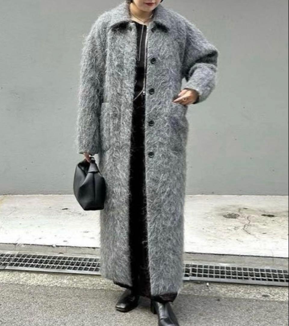 にしCLANE LONG SHAGGY LADY MAXI COATグレー