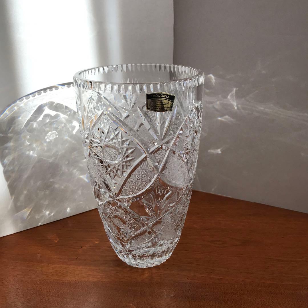 ボヘミアンガラス　切子　ガラス　美品　クリスタルガラス　花瓶　フラワーベース