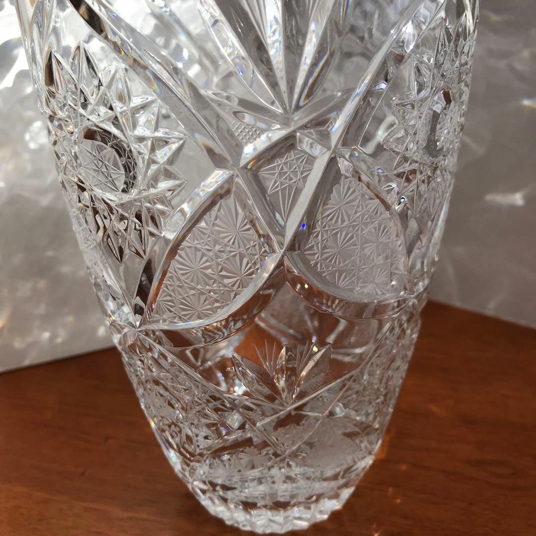 ボヘミアンガラス　切子　ガラス　美品　クリスタルガラス　花瓶　フラワーベース