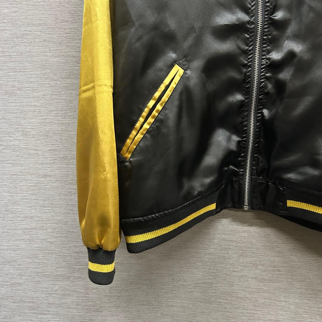 タグ付き 絡繰魂 和柄 スカジャン 月 桜 刺繍 ブラック ゴールド