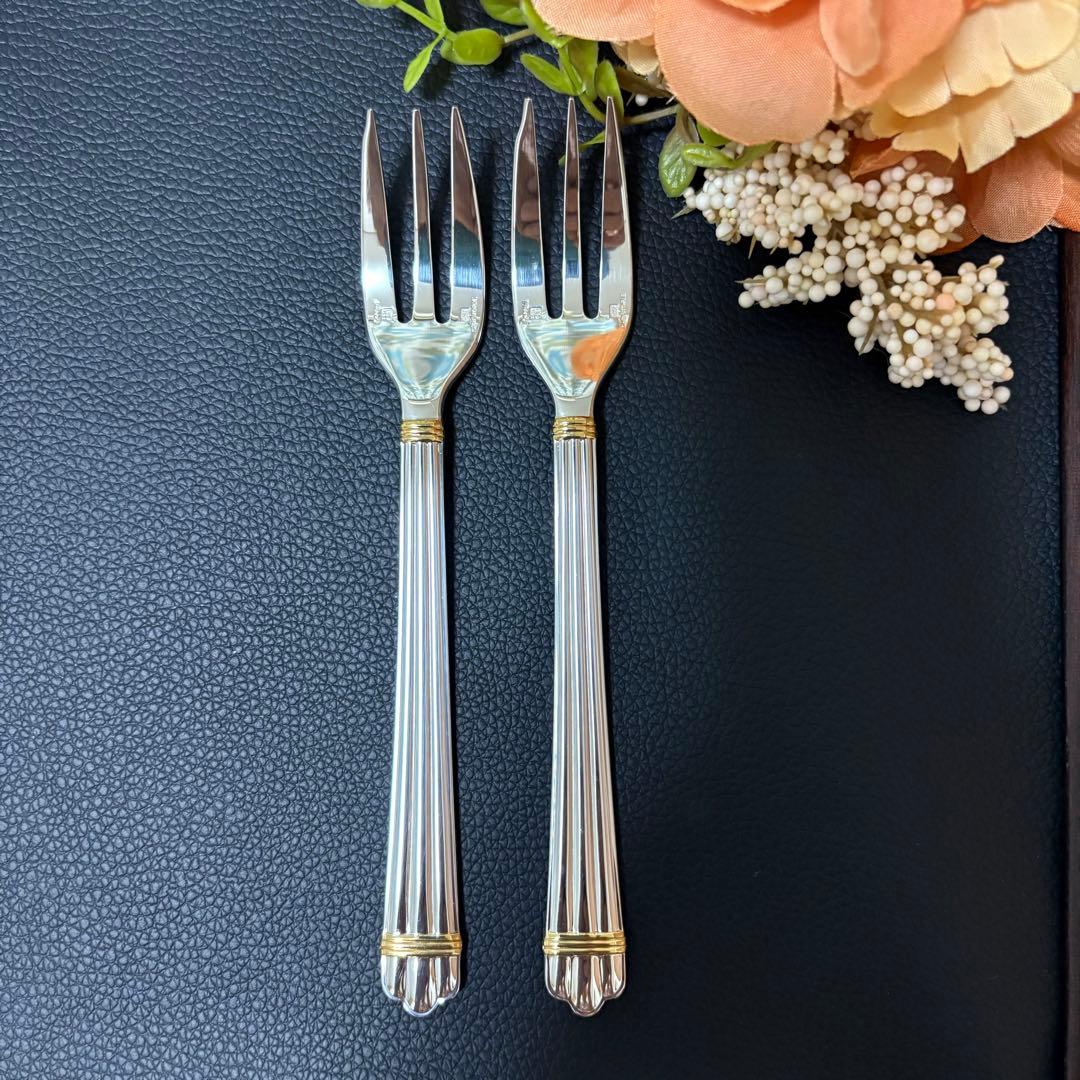 美品クリストフル　アリアゴールドリング　ケーキフォーク2本