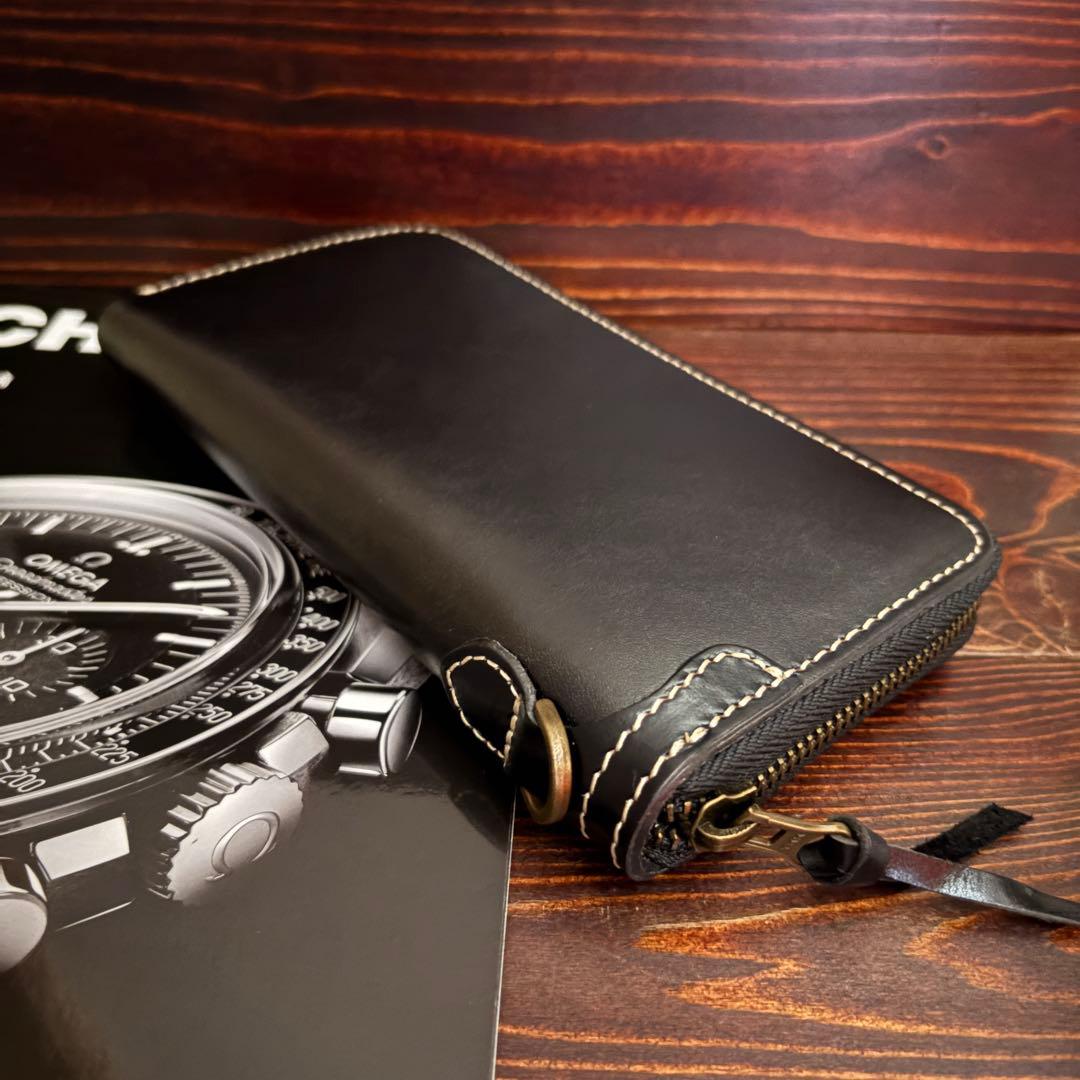 C21 栃木レザー【本革】無双 長財布 黒 Dカン YKK■ブラック バイカーズ