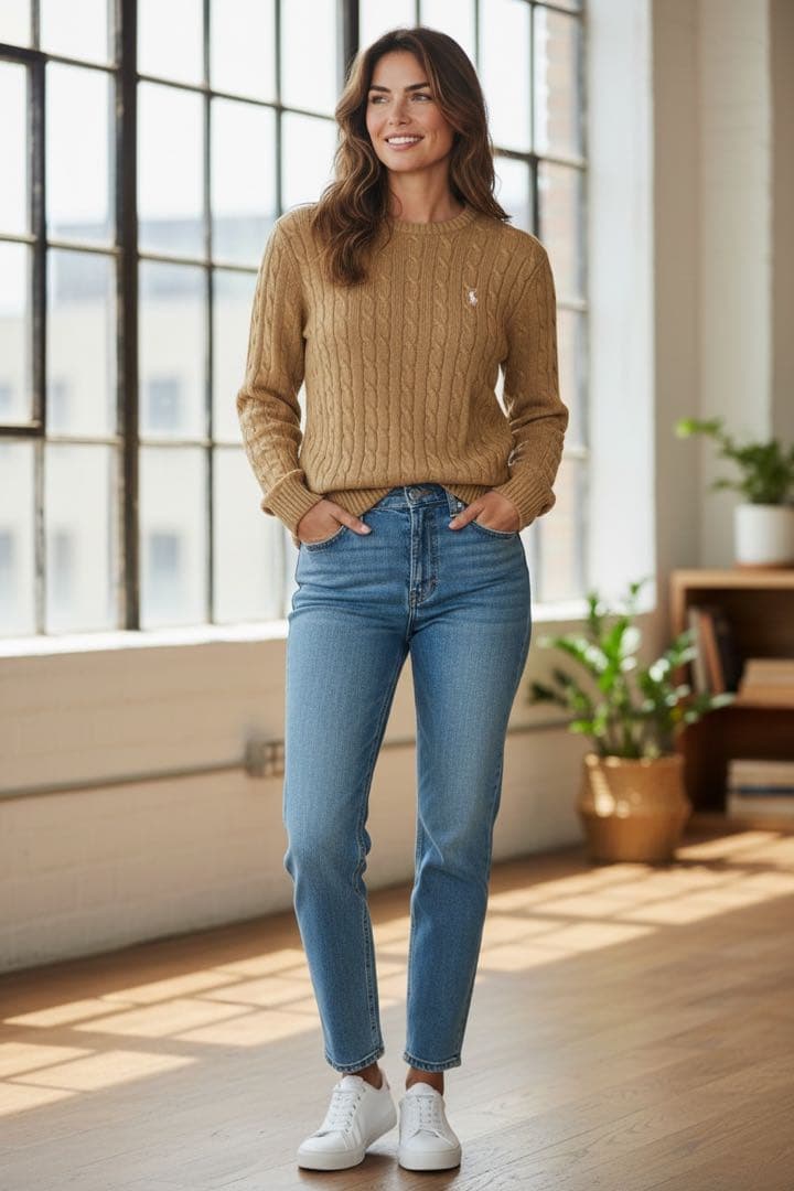 【訳あり】新品 ポロラルフローレン レディース ケーブルニット キャメル L