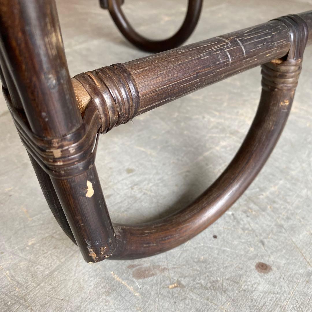 ヴィンテージ ラタン ガラス テーブル 籐 モダン 昭和レトロ z423