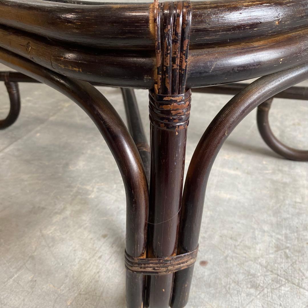 ヴィンテージ ラタン ガラス テーブル 籐 モダン 昭和レトロ z423