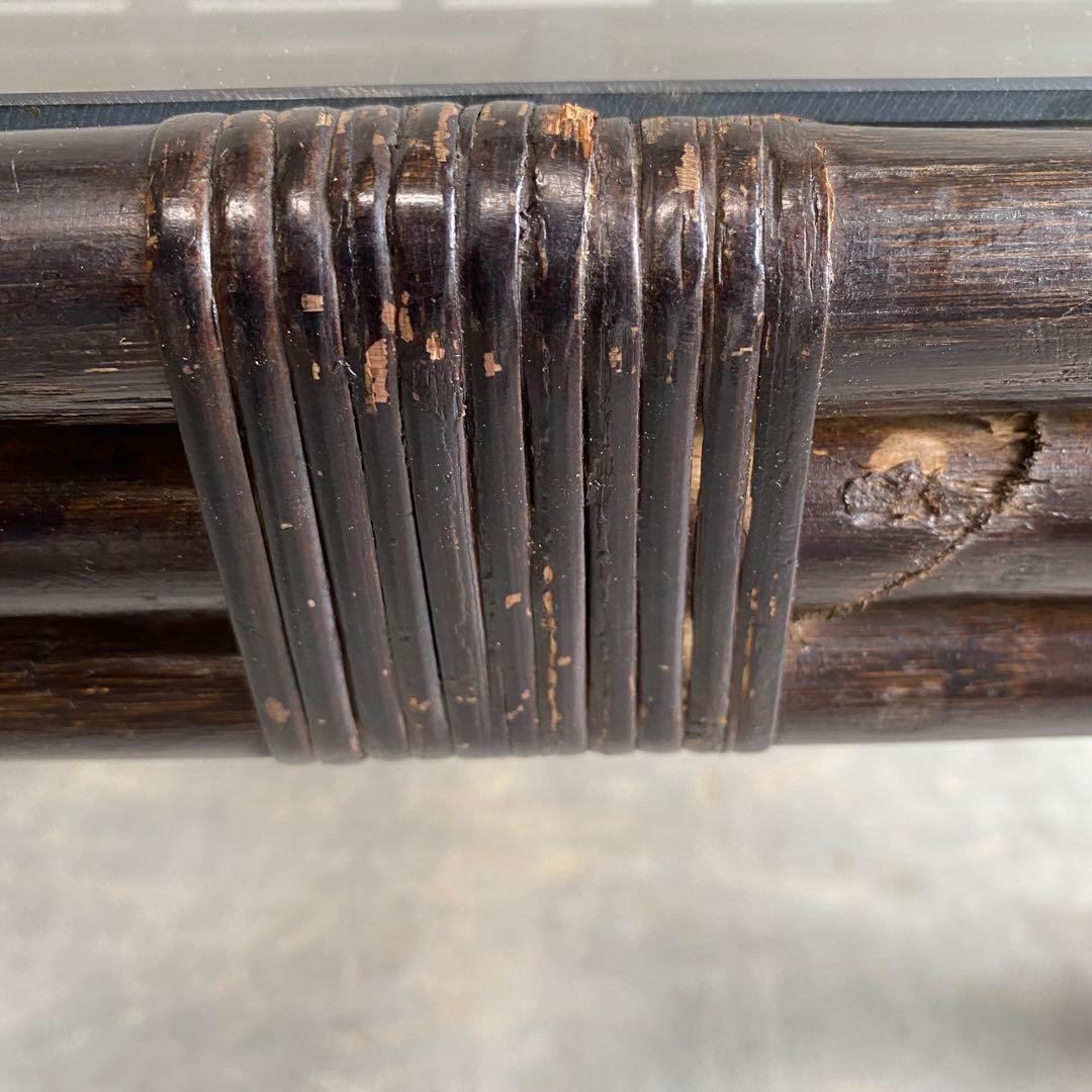 ヴィンテージ ラタン ガラス テーブル 籐 モダン 昭和レトロ z423