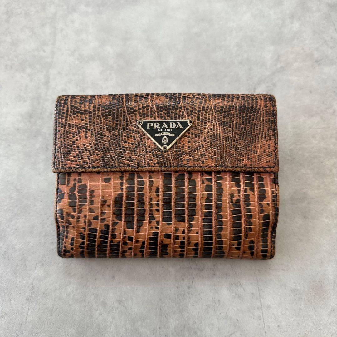 小物 PRADA Triangle Logo Python Bifold Wallet