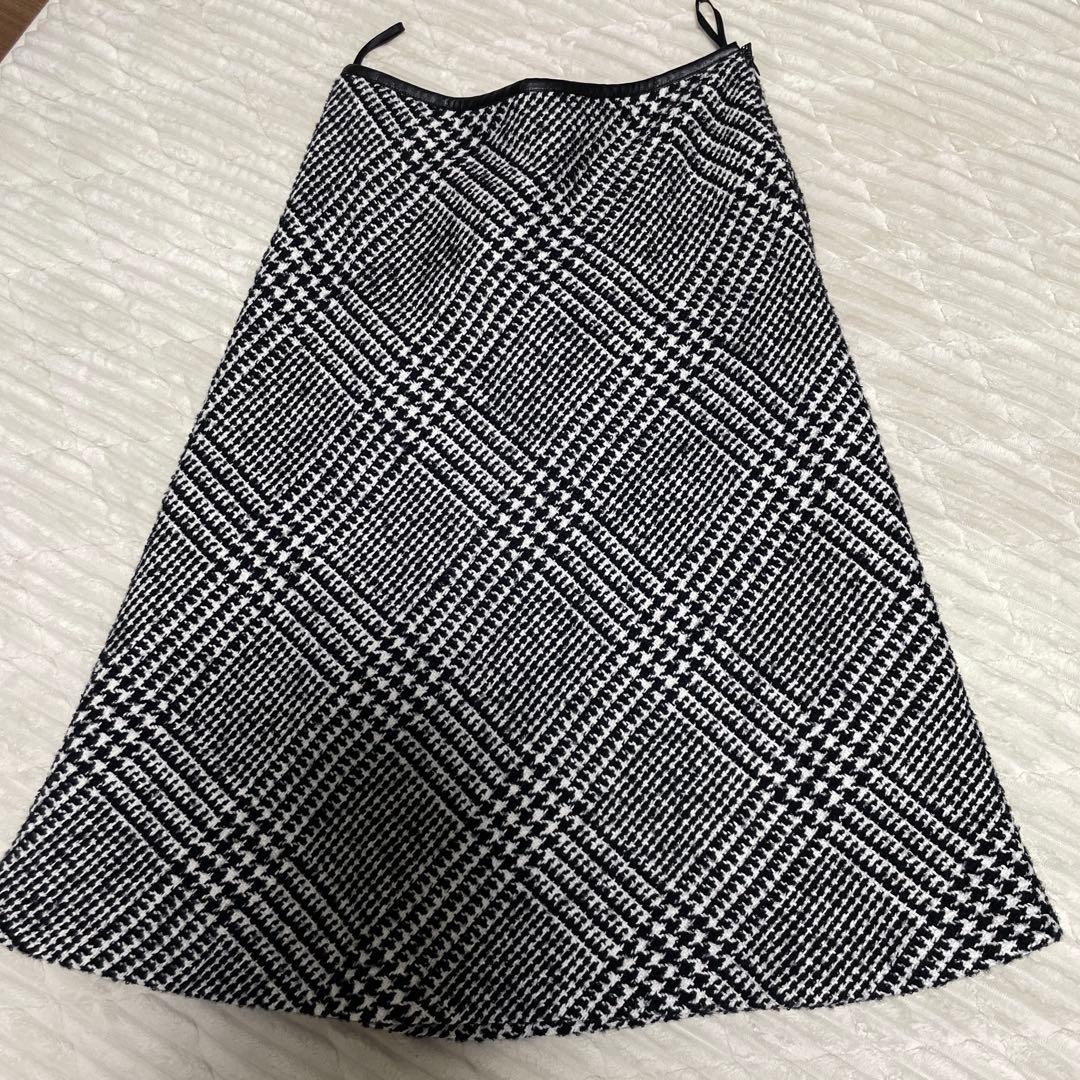 23区　ループヤーン チェック ツイード セミフレアスカート　46サイズ　2XL