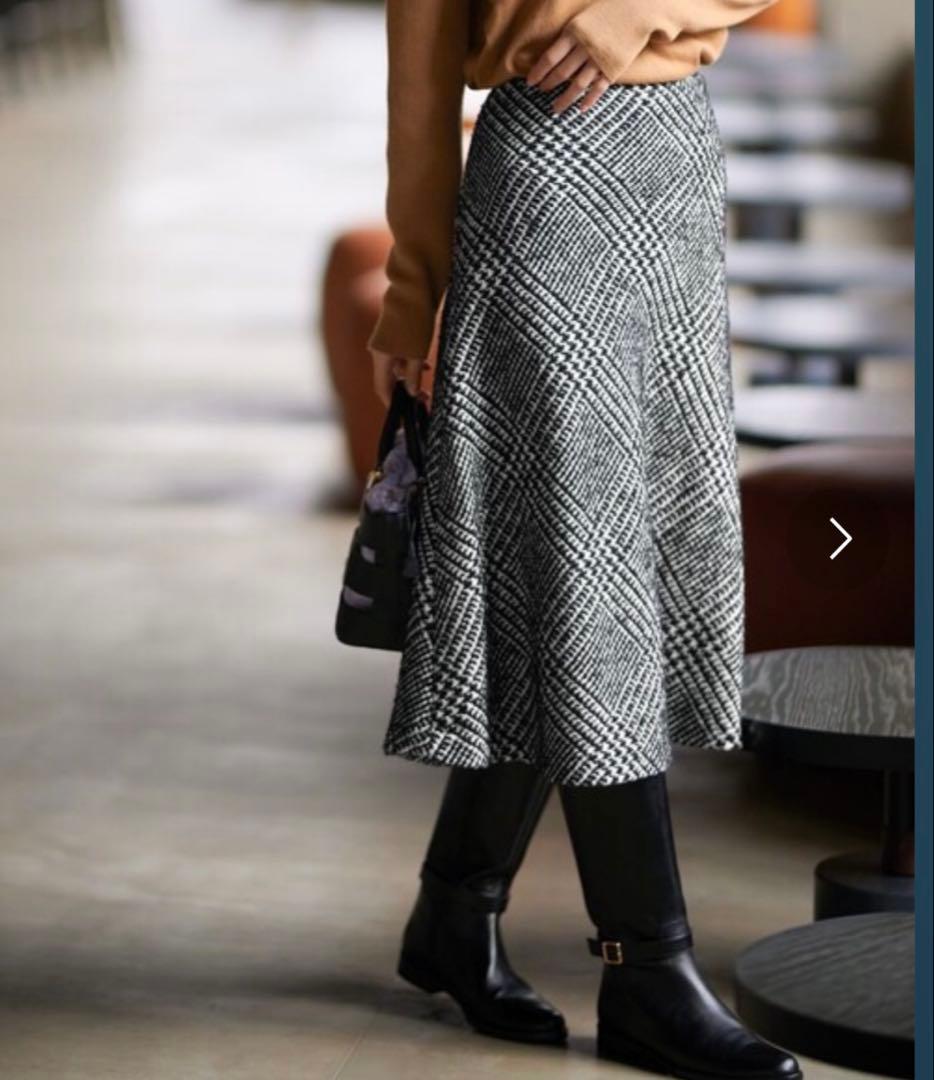 23区　ループヤーン チェック ツイード セミフレアスカート　46サイズ　2XL