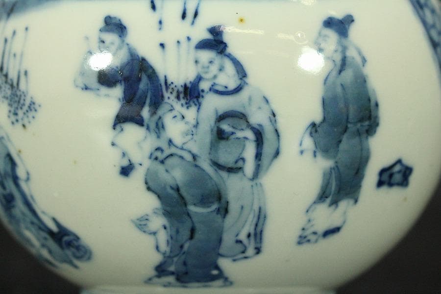 中国美術 青花 人物紋 瓶 高27cm 朗吟閣製 款(HA370)