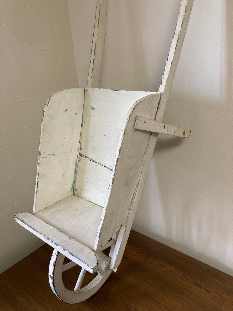 フランス アンティーク ホワイト ペイント 木製カート 手押し車 花車プランター