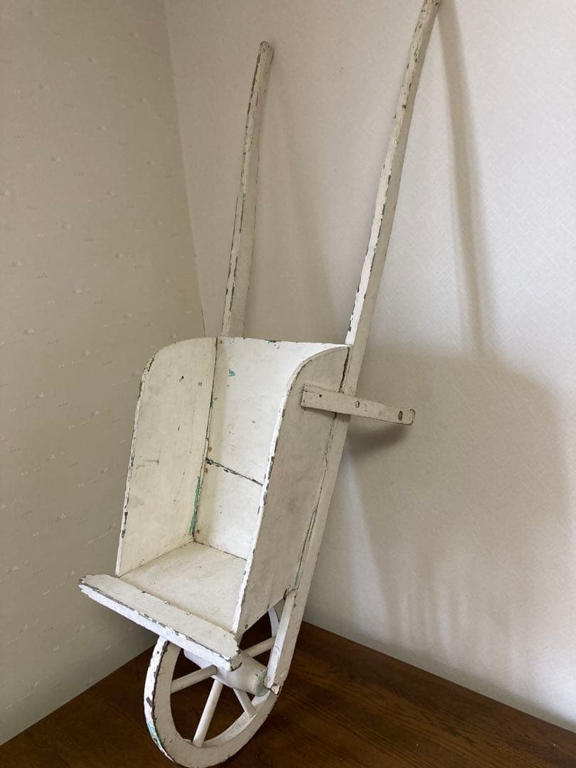 フランス アンティーク ホワイト ペイント 木製カート 手押し車 花車プランター