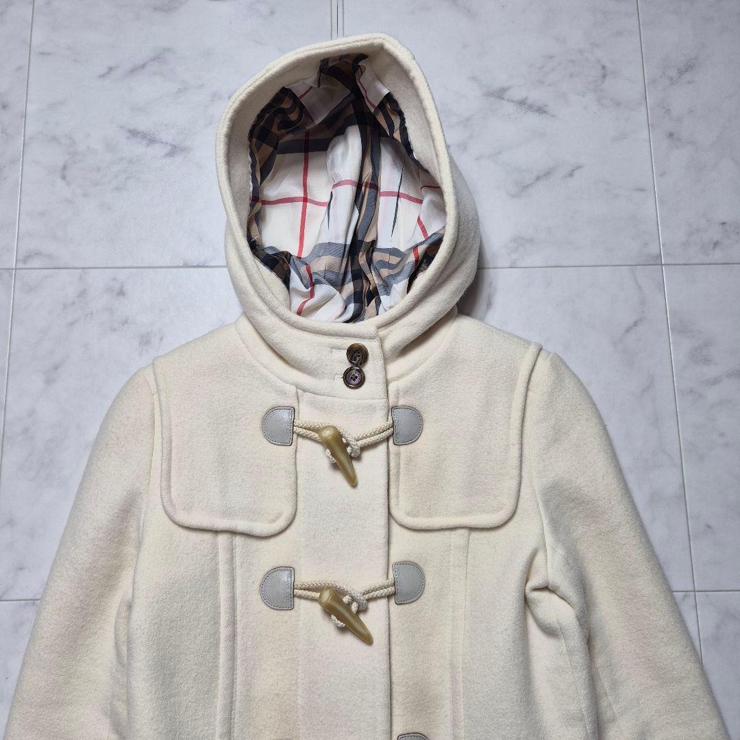 バーバリーブルーレーベル ダッフルコート メガチェック アンゴラ混 M