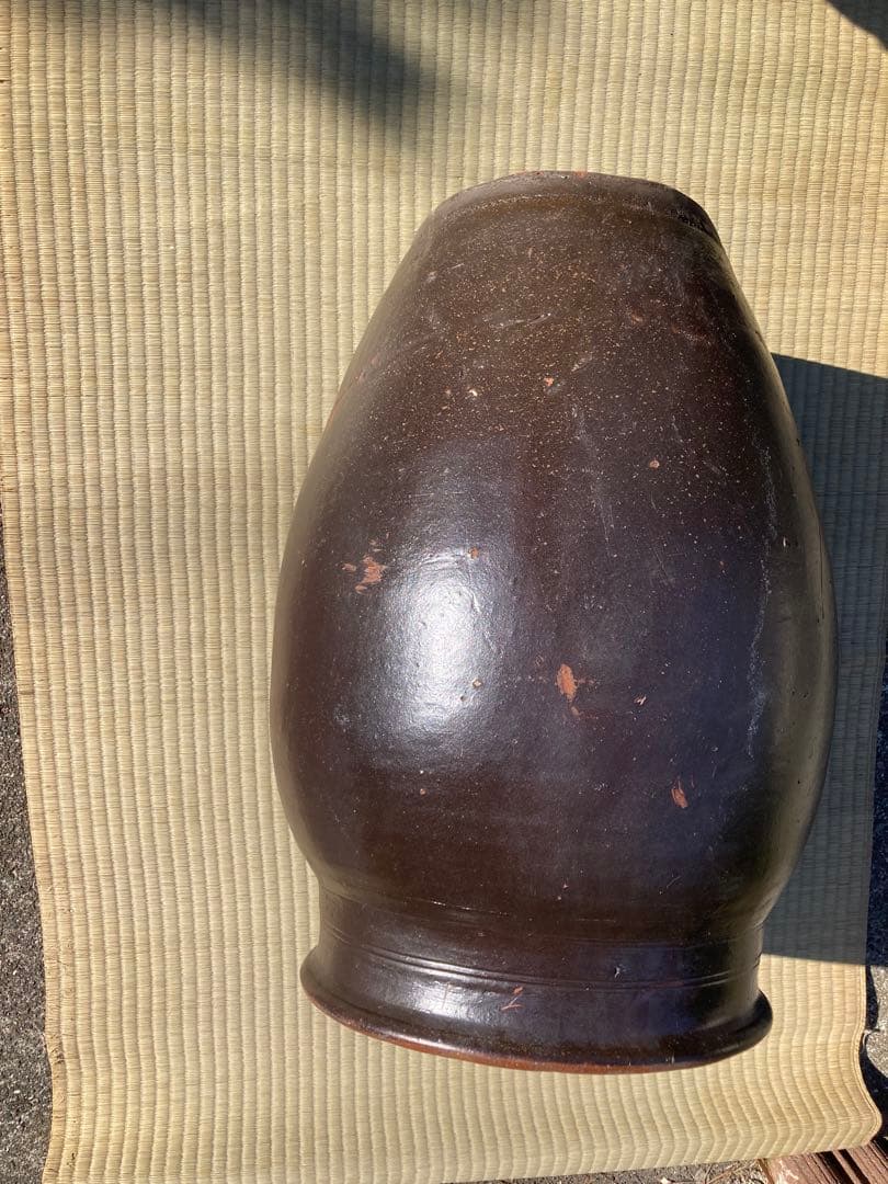 【存在感抜群】 古い甕 貯蔵壺 古民具 時代物 陶器 ごげ茶59センチ。