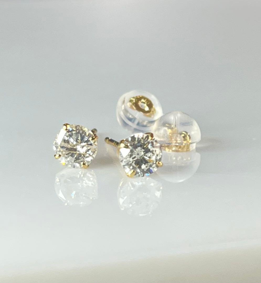 K18 天然ダイヤモンドピアス 計0.5ct 4本爪 鑑別カード付き