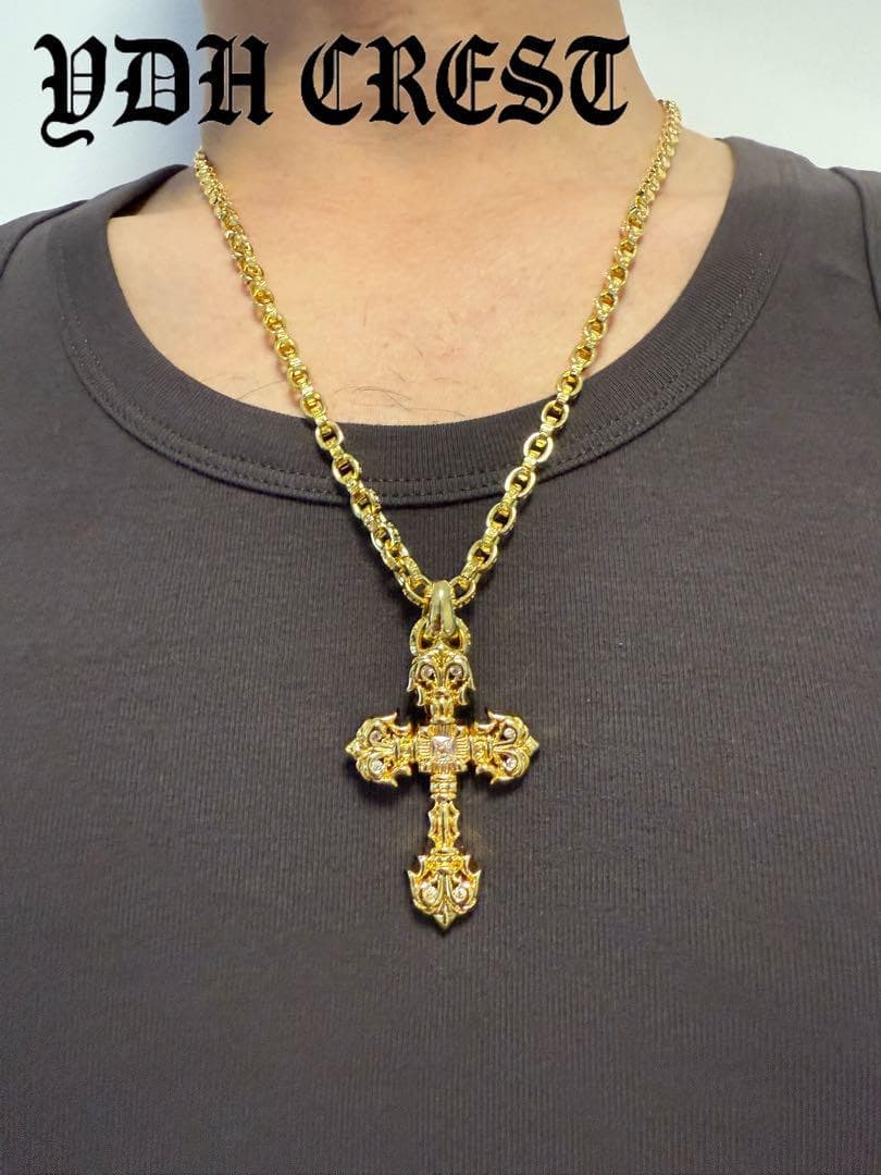 ★CKRGT　22K金メッキS925　チャクラ型クロス＊ストーン　刻印有り