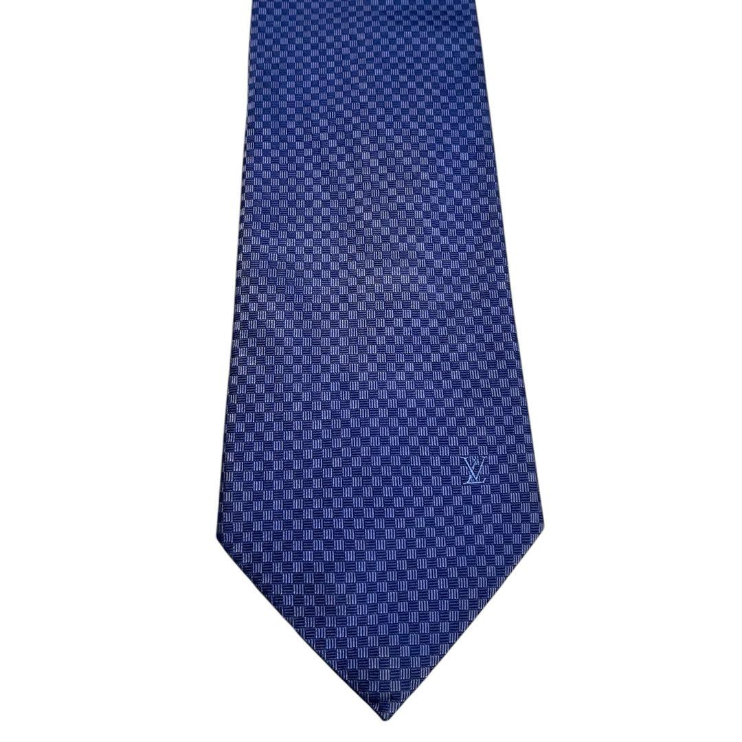 ルイヴィトン ネクタイ　マイクロダミエ　ブルー　ソリッドタイ